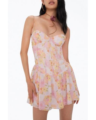 For Love & Lemons Carrie Floral-print Corset Mini Dress - Pink