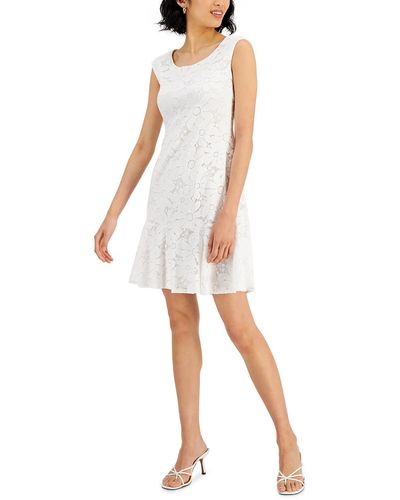 Connected Apparel Lace Short Sheath Dress - White