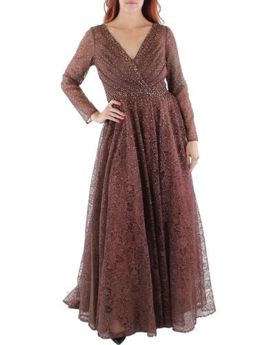 Mac Duggal Lace Overlay Long Evening Dress - Purple