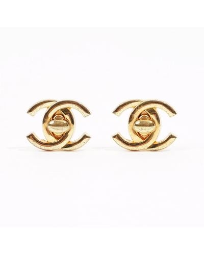 Chanel Coco Mark Turnlock 95a Earrings Plated - Metallic