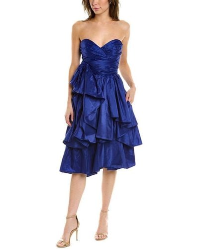 Carolina Herrera Sweetheart Silk Cocktail Dress - Blue