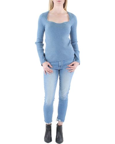 Jessica Simpson Sweetheart Neckline Ribbed Pullover Sweater - Blue