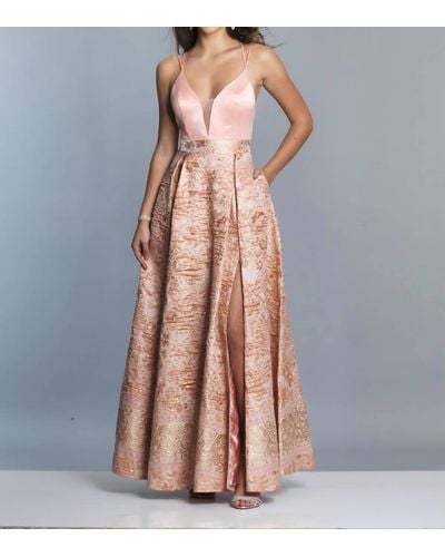 Dave & Johnny Jacquard Ballgown With Slit - Natural