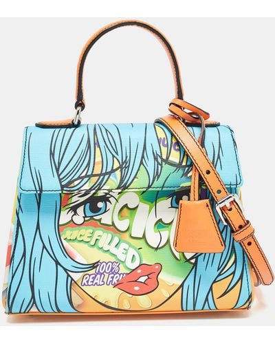 Moschino Color Leather Eyes Capsule Top Handle Bag - Blue