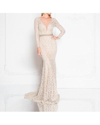 Terani Long Sleeves Lace Gown - Natural