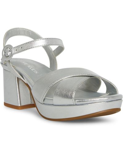 Anne Klein Priya Metallic Almond Toe Block Heel - Gray