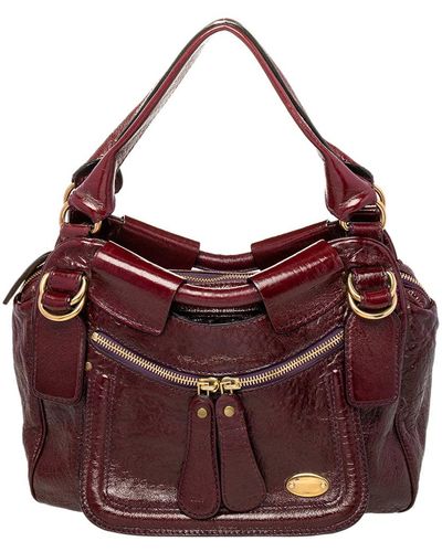Chloé Patent Leather Front Pocket Satchel - Red