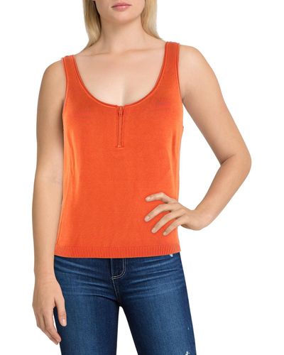 7 For All Mankind High Shine Ribbed Knit 1/4 Zip Tank Top - Orange