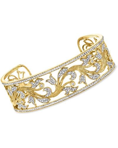 Ross-Simons Diamond Floral Filigree Cuff Bracelet - Metallic