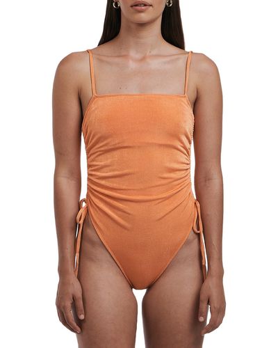 Charlie Holiday Pia Ruched High Leg One-piece Swimsuit - Orange