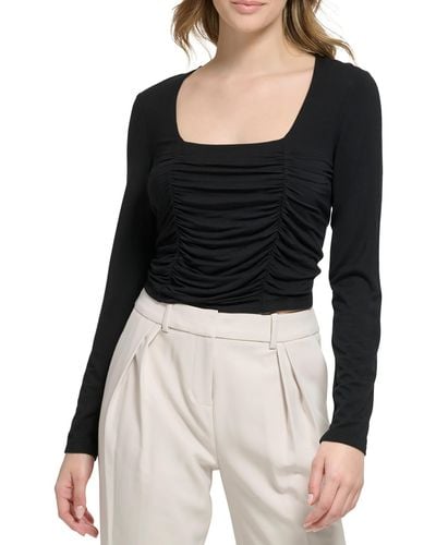 Calvin Klein Ruched Front Knit Cropped - Black