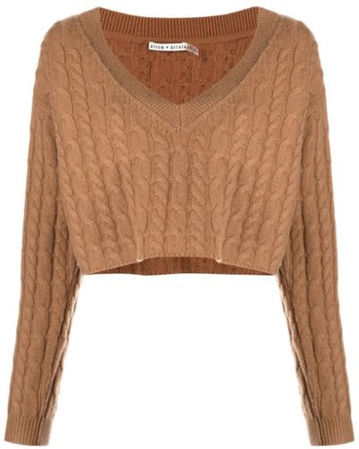 Alice + Olivia MARIKA CABLE KNIT V-NECK PULLOVER