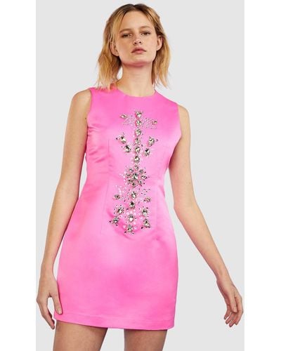 Cynthia Rowley Satin Gem Stones Fitted Mini Dress - Pink
