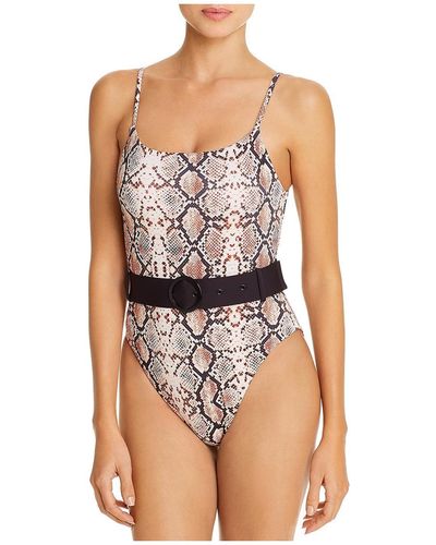 Aqua Maillot High Neck Snake Print One-piece Swimsuit - White