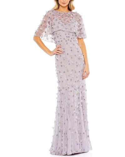 Mac Duggal Embellished Illusion Cape Sleeve Trumpet Gown - Purple
