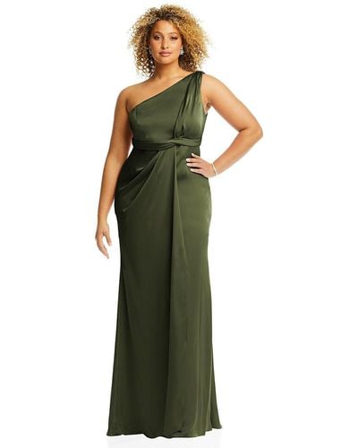 Dessy Collection One-shoulder Draped Twist Empire Waist Trumpet Gown - Green