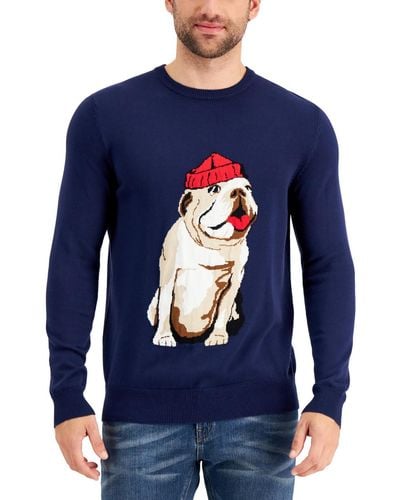 Club Room Whimsical Dog Cotton Graphic Pullover Sweater - Blue