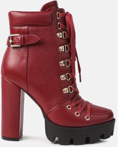 LONDON RAG Willow Cushion Colla Lace-up High Ankle Combat Boots - Red
