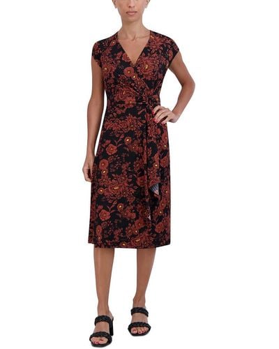 Signature By Robbie Bee Petites Floral Midi Wrap Dress - Red