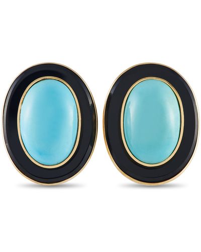 Non-Branded Lb Exclusive 18k Yellow Gold Onyx And Turquoise Earrings - Blue