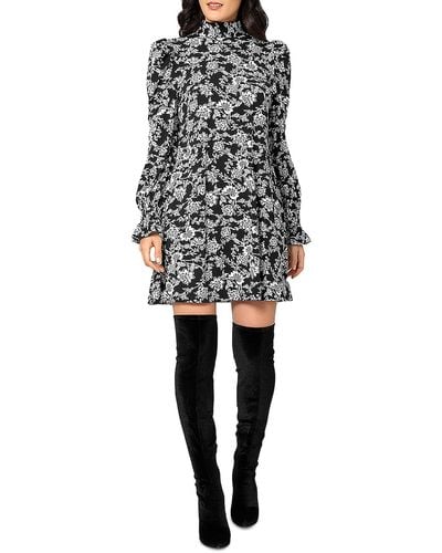 Leota Bianca Knit Floral Shift Dress - Black