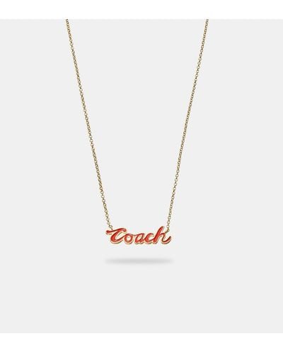COACH Logo Script Enamel Necklace - Metallic