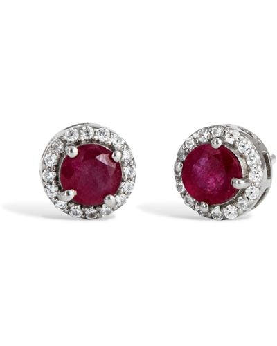 Savvy Cie Jewels Ss 925 1.88gtw Natural Ruby & White Zircon Stud Earrings - Red