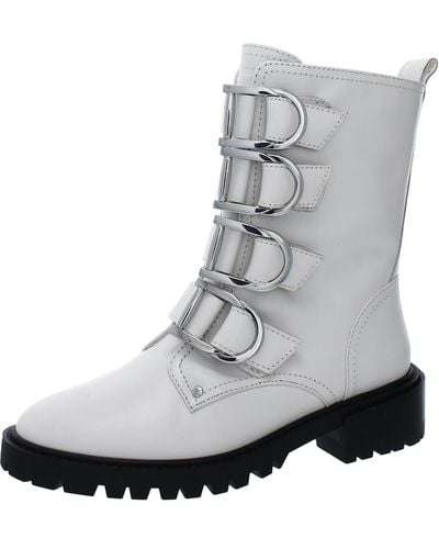 Vince Camuto Frishea Leather Buckles Combat & Lace-up Boots - Gray
