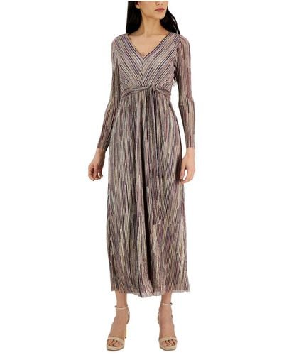 Anne Klein Metallic Long Maxi Dress - Brown
