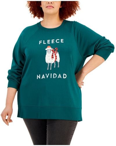 Style & Co. Plus Cotton Blend Holiday Sweatshirt - Green