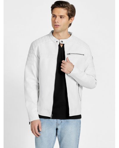 Guess Factory River Washed Faux-leather Moto Jacket - White