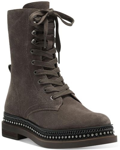 Vince Camuto Branda Faux Suede Embellished Combat & Lace-up Boots - Black