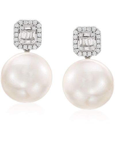 Ross-Simons 12-14mm Cultured Pearl And . Diamond Earrings - White