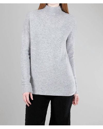 Kinross Cashmere Textured Slouchy Funnel Sweater - Gray