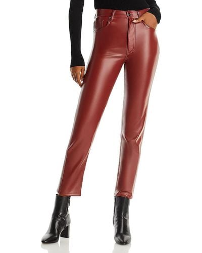 Anine Bing Sonya Faux Leather Slim Fit Cropped Pants - Red
