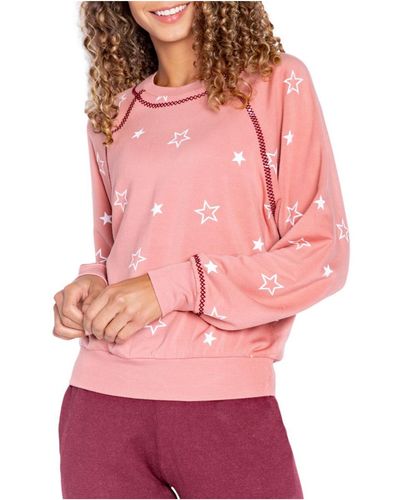 Pj Salvage Embroidered Seams Stars Sweatshirt - Pink