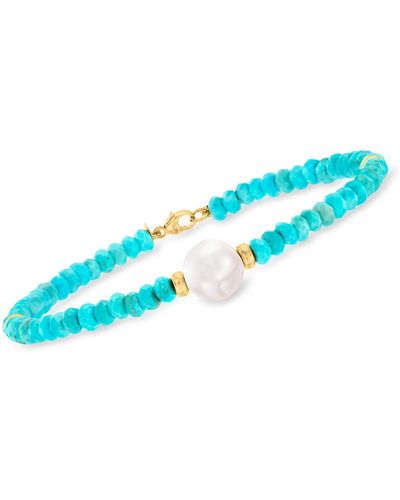 Ross-Simons 9-10mm Cultured Pearl And Turquoise Bead Bracelet - Blue
