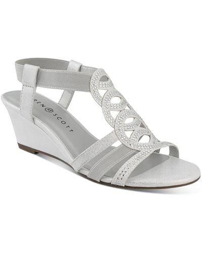 Karen Scott Denicee Open Toe Ankle Strap Wedge Sandals - White