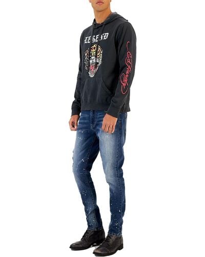 Ed Hardy Legend Tiger Graphic Pullover Hoodie - Blue