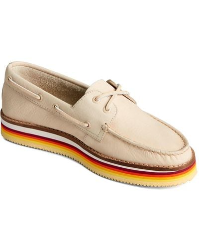 Sperry Top-Sider 2-eye Stacked Leather Moc Toe Boat Shoes - White