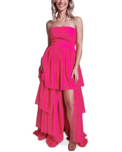 Dear Moon Juniors Mesh Strapless Evening Dress - Pink