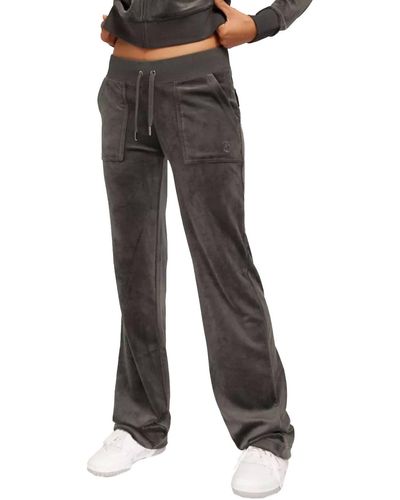 Juicy Couture Top Hat Velour Del Ray Gray Velour Pants S In Gray Marl - Black