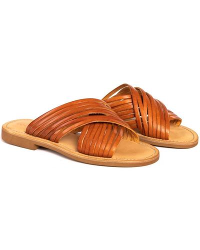 Cocobelle Mantua Crisscross Leather Sandals - Orange