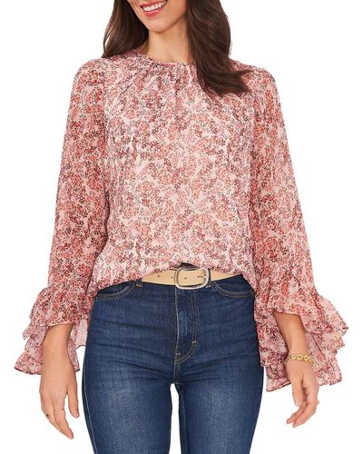 Vince Camuto Metallic Floral Blouse - Red