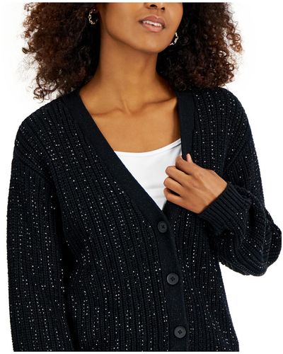 INC Metallic Knit Cardigan Sweater - Black
