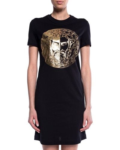 Versace Gold Logo Short Sleeve T-shirt Dress - Black