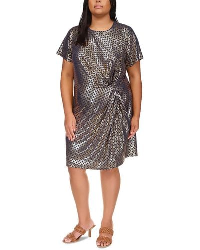 MICHAEL Michael Kors Plus Metallic Foil Print Sheath Dress - Gray