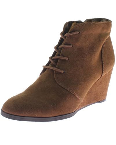 American Rag Baylie Faux Suede Ankle Wedge Boots - Brown