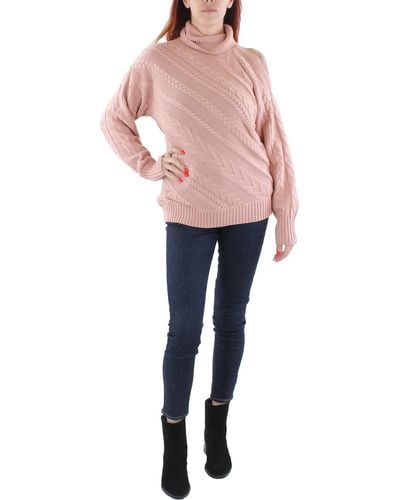 BCBGMAXAZRIA Cable Knit Pullover Turtleneck Sweater - Pink