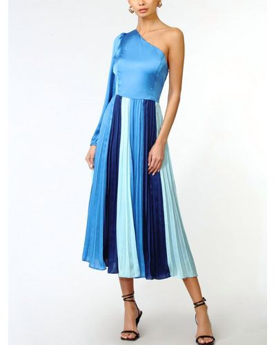 Adelyn Rae Cher One Shoulder Colorblock Midi Dress - Blue